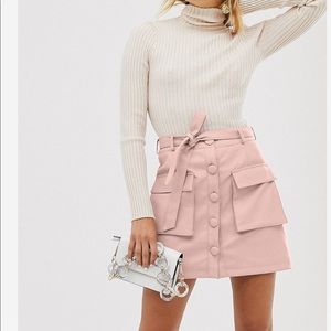 Leather look mini skirt w/ utility pockets pink 🎀